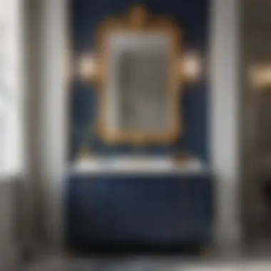 Rich navy vanity with gold accents for luxury