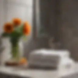 Elegant summer-themed bathroom towel display