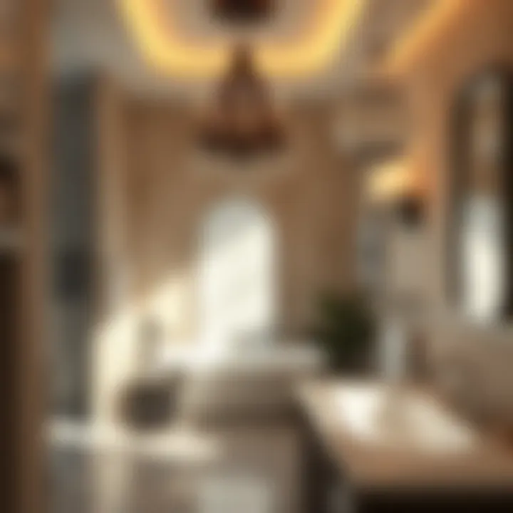 A beautifully designed bathroom featuring harmonious blends of artificial light.