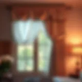 Elegant fabric valance draping over a bedroom window with a soft color palette.