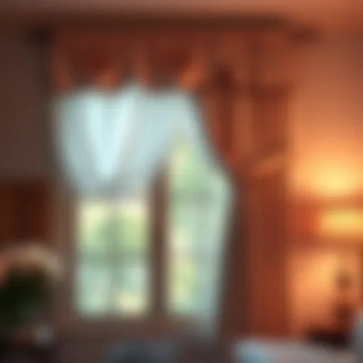 Elegant fabric valance draping over a bedroom window with a soft color palette.