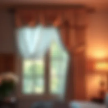 Elegant Fabric Valance in Soft Colors Elegant fabric valance draping over a bedroom window with a soft color palette.