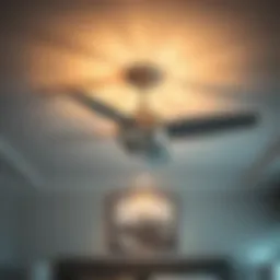 Elegant ceiling fan in a stylish bedroom with ambient lighting