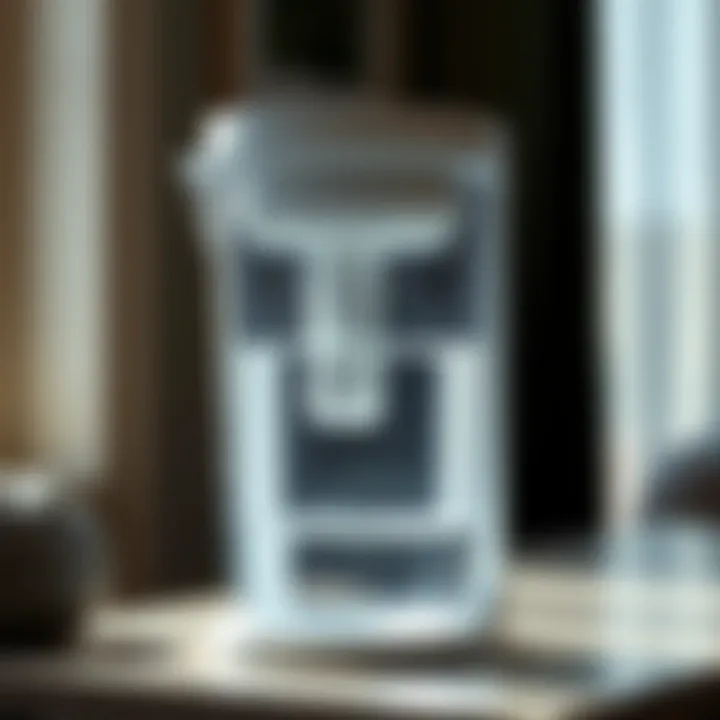 Modern pitcher filter with filtered water in a glass