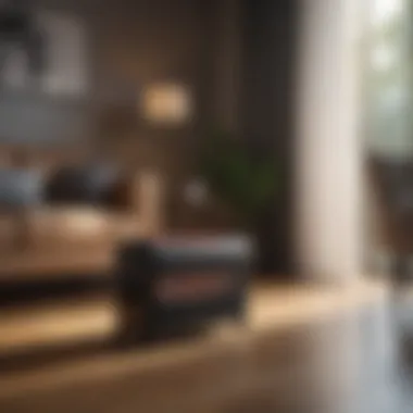 Modern Space Heater with Timer A stylish space heater with timer functionality in a modern living room setting.