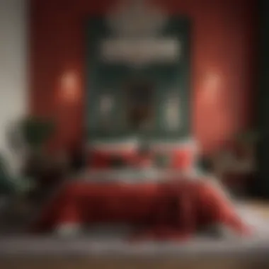 Festive Color Palette in Bedroom Festive color palette featuring reds and greens in bedroom decor