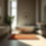 Elegant color bath mat in a modern bathroom setting