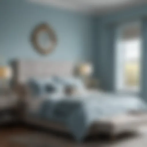 Light blue bedroom walls creating a sense of spaciousness