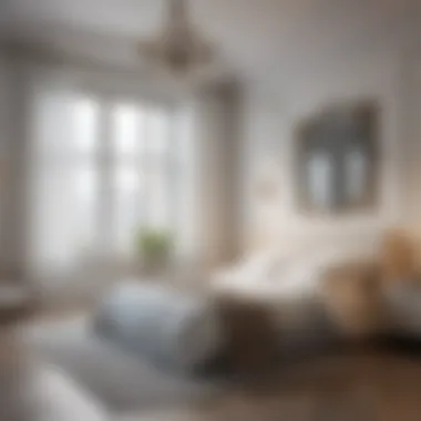 A serene white bedroom with natural light enhancing space perception