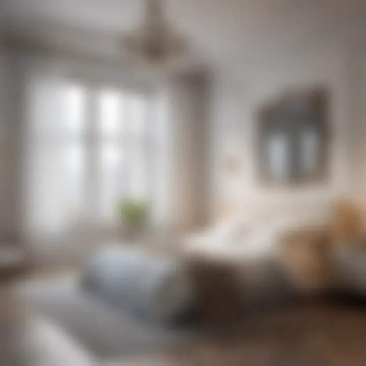 A serene white bedroom with natural light enhancing space perception