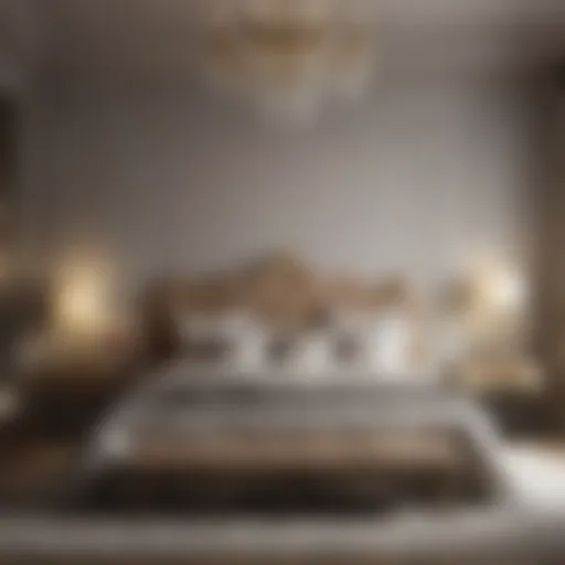 Elegant master bedroom featuring a spacious bed set with luxurious bedding