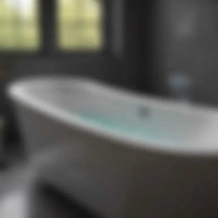 Fiberglass bathtub with cleaning supplies arranged