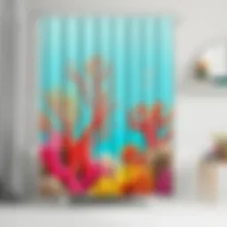 Coral reef inspired shower curtain with vibrant colors