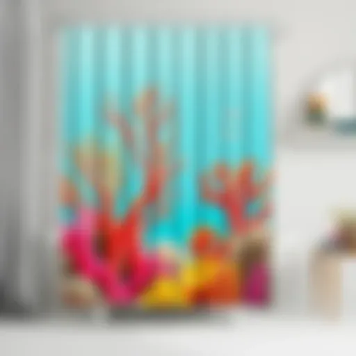 Coral reef inspired shower curtain with vibrant colors