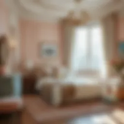 A serene bedroom with soft pastel colors and layered textiles ensuring a tranquil atmosphere