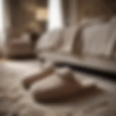 Luxurious cashmere bedroom slippers on a plush rug