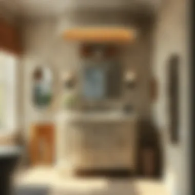 Space-saving bathroom solution featuring a vanity and hamper