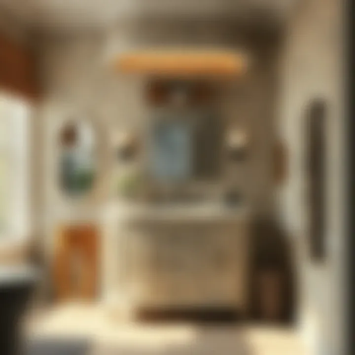 Space-saving bathroom solution featuring a vanity and hamper