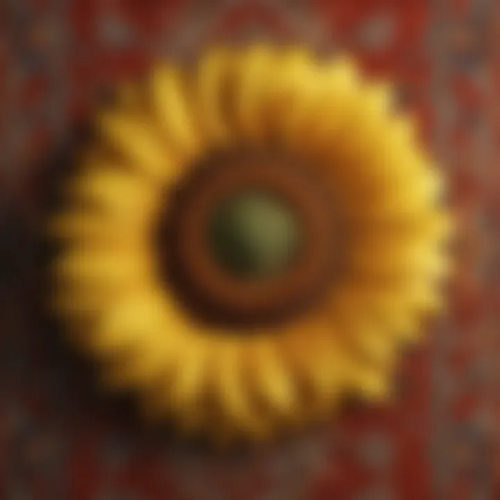 Close-up of a sunflower rug showcasing intricate patterns and vibrant colors.