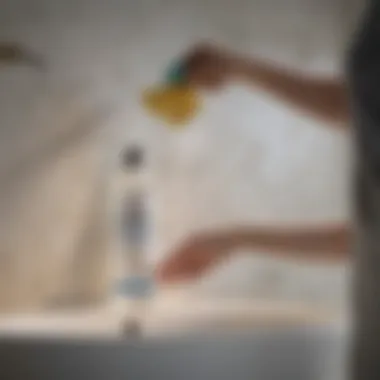 Applying Cleaning Solution Cleaning solution being applied to bathroom wall