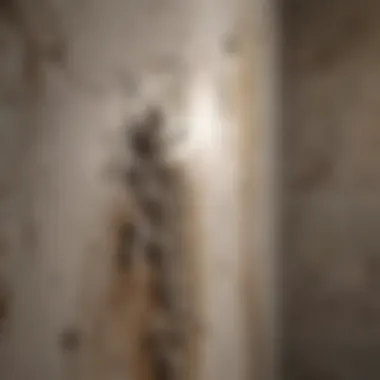 Close-up of mold growth on bathroom wall