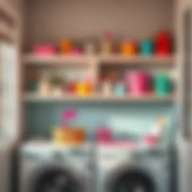 Color-coordinated shelves with vibrant decorative items and organizational tools