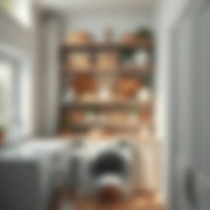 Elegant shelving unit adorned with decorative baskets and plants