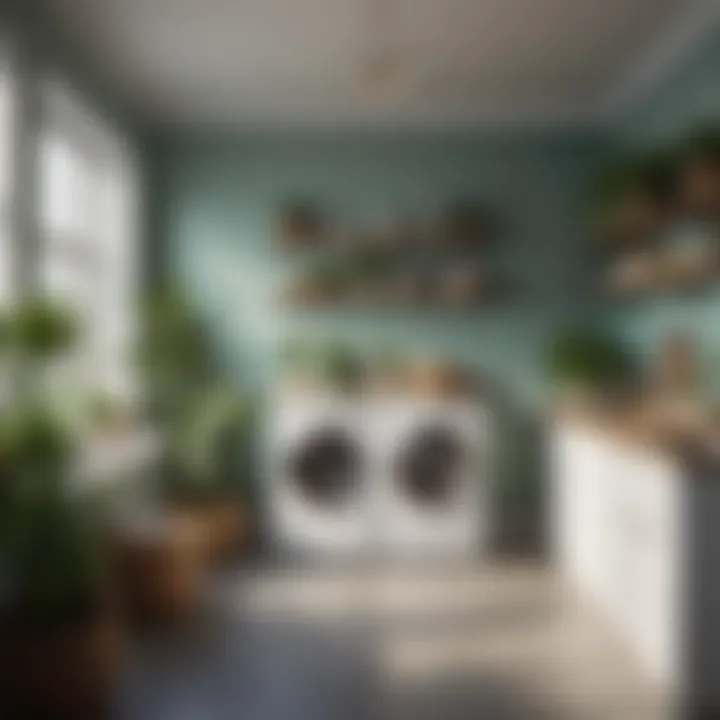 An inviting laundry room with plants and scented candles