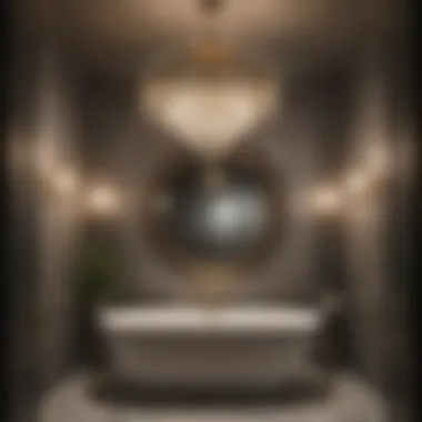 Opulent Chandelier: Art Deco Glamour Luxurious chandelier in an Art Deco-inspired bathroom