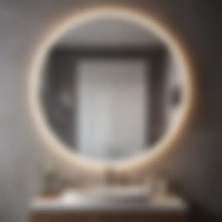 Stylish circular mirror enhancing a minimalist bathroom