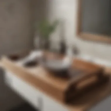 Natural Touch: Wooden Bathroom Tray Wooden bathroom tray showcasing natural textures