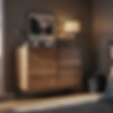 Modern Wooden Side Cabinet Stylish wooden side cabinet in a modern bedroom setting