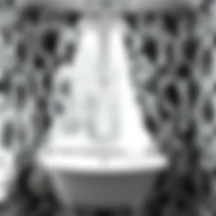 Chic floral black and white curtains adding character to a small bathroom