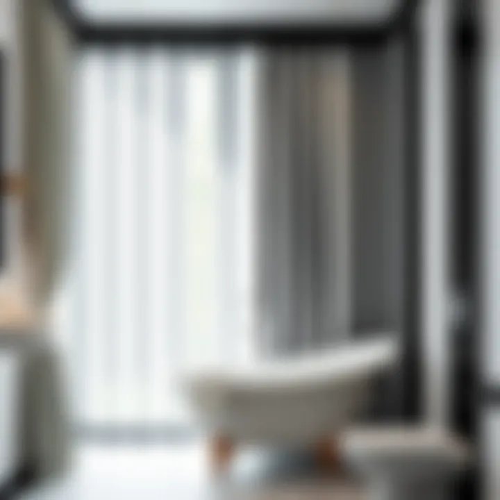 Elegant black and white striped curtains enhancing a modern bathroom