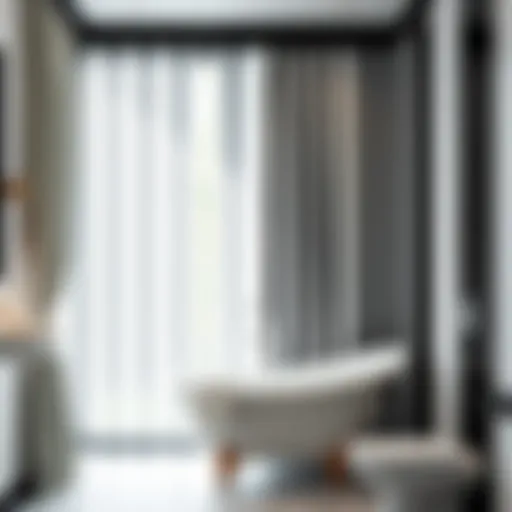 Elegant Black and White Striped Curtains Elegant black and white striped curtains enhancing a modern bathroom