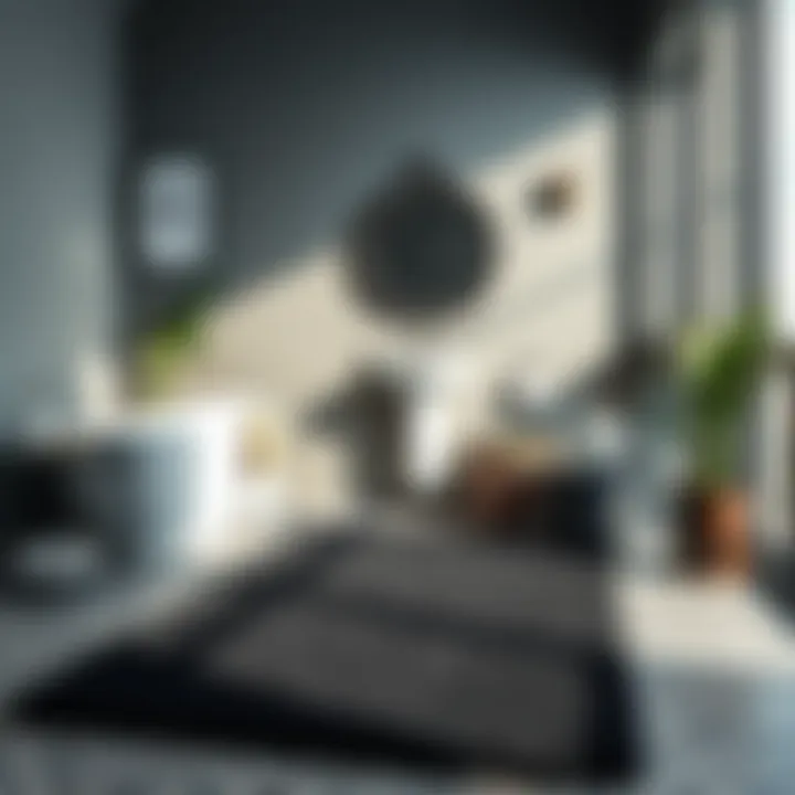 Stylish black bathroom rug paired with vibrant bathroom accessories