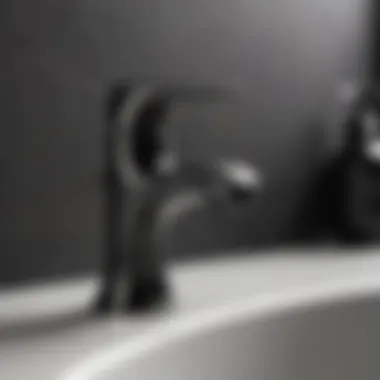 Close-up view of black nickel faucet showcasing its unique finish and texture.