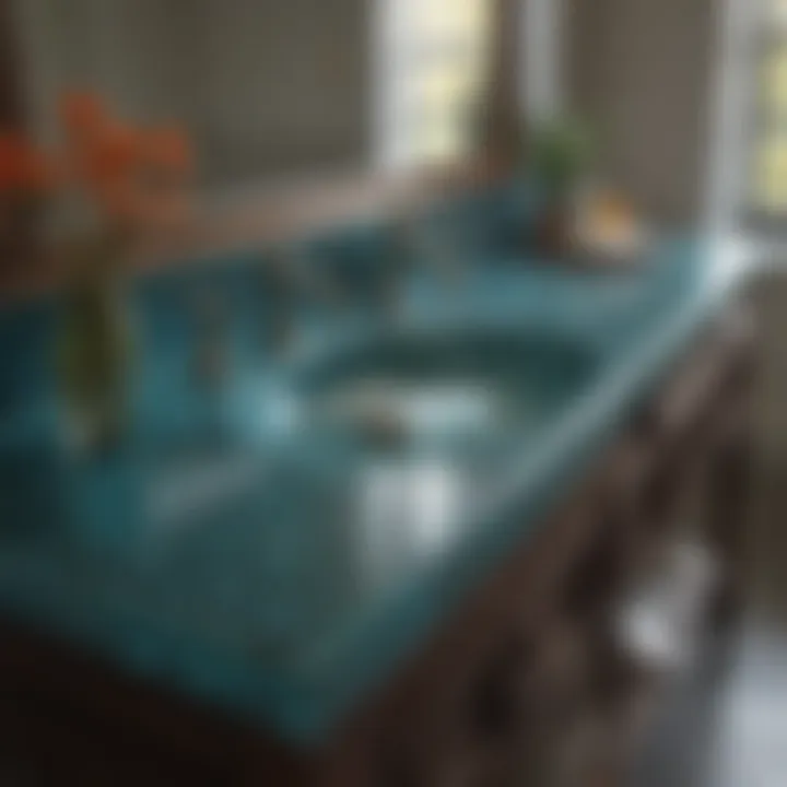 Vibrant glass bathroom countertop adding a pop of color