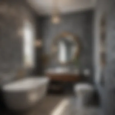 Modern Geometric Wallpaper in a Stylish Bathroom Contemporary bathroom highlighted by geometric wallpaper design adding modern flair