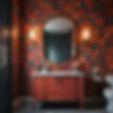 Vibrant Floral Wallpaper Transforming a Bathroom Luxurious bathroom adorned with bold floral wallpaper creating a vibrant atmosphere