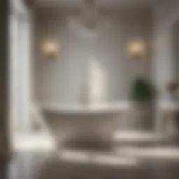 Elegant extra large freestanding bathtub positioned against a stylish backdrop