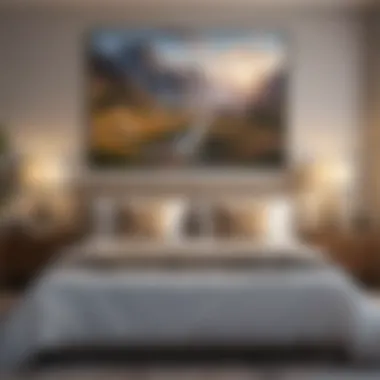 Cozy bedroom featuring a large landscape painting