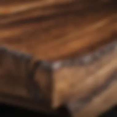 Close-up view of unique wood textures in live edge furniture