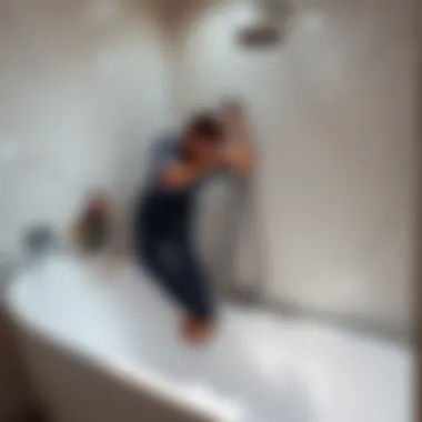 Installation of a low profile bathtub shower combo in progress