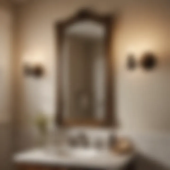 Stylish Pottery Barn sconces highlighting a vintage-inspired bathroom