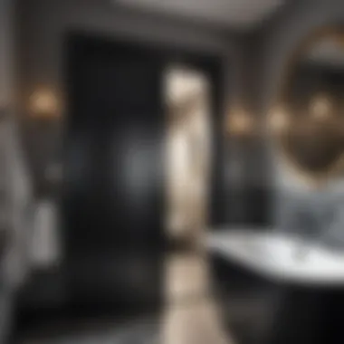 Contrasting Elegance in Bathroom Design Elegant black door contrasting with light bathroom decor