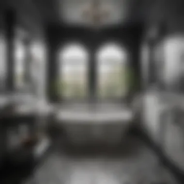 A serene bathroom atmosphere created by the combination of black and white octagon tiles