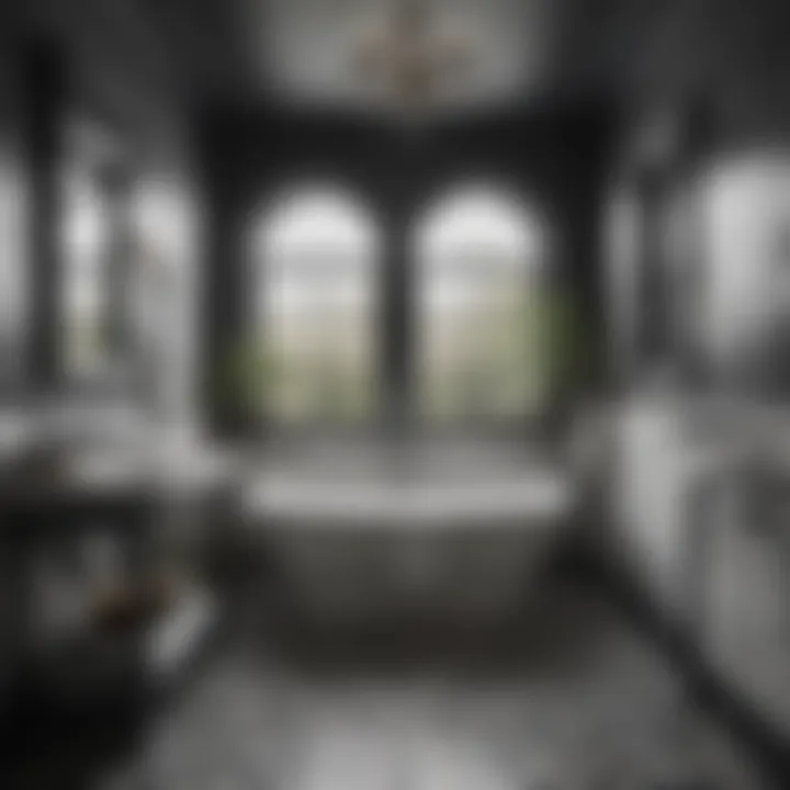 A serene bathroom atmosphere created by the combination of black and white octagon tiles