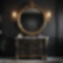 Elegant black bathroom vanity with brass hardware