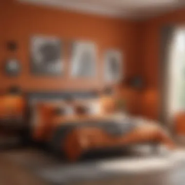 Cozy bedroom with orange accent wall